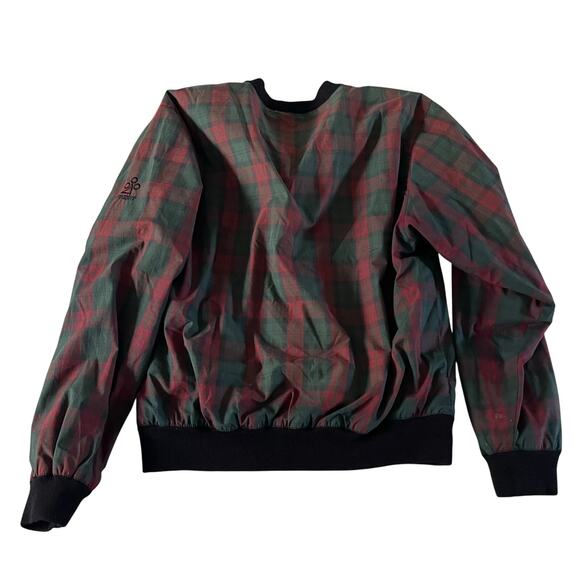 Vtg Y2K Red Green Tartan Plaid Pullover Windbreaker Sweatshirt Sz L Preppy - Picture 7 of 9